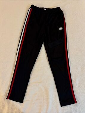 Adidas Youth Black Joggers with Navy, Red & White Side Stripes